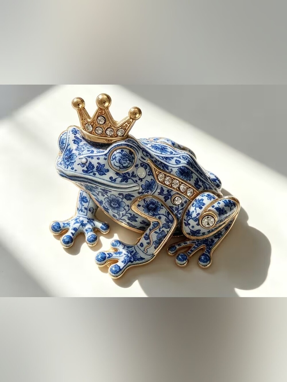 Blue & White Frog Brooch